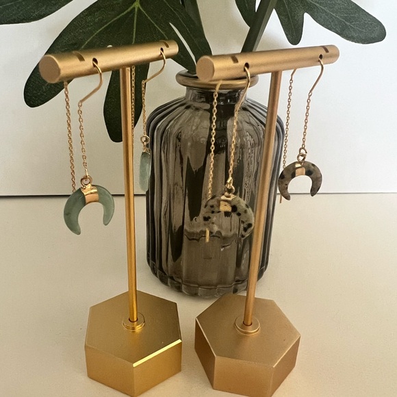 Long Tassel Chain with Moon Horn Natural Stone Pendant- Boho Edgy Earrings - Picture 4 of 16